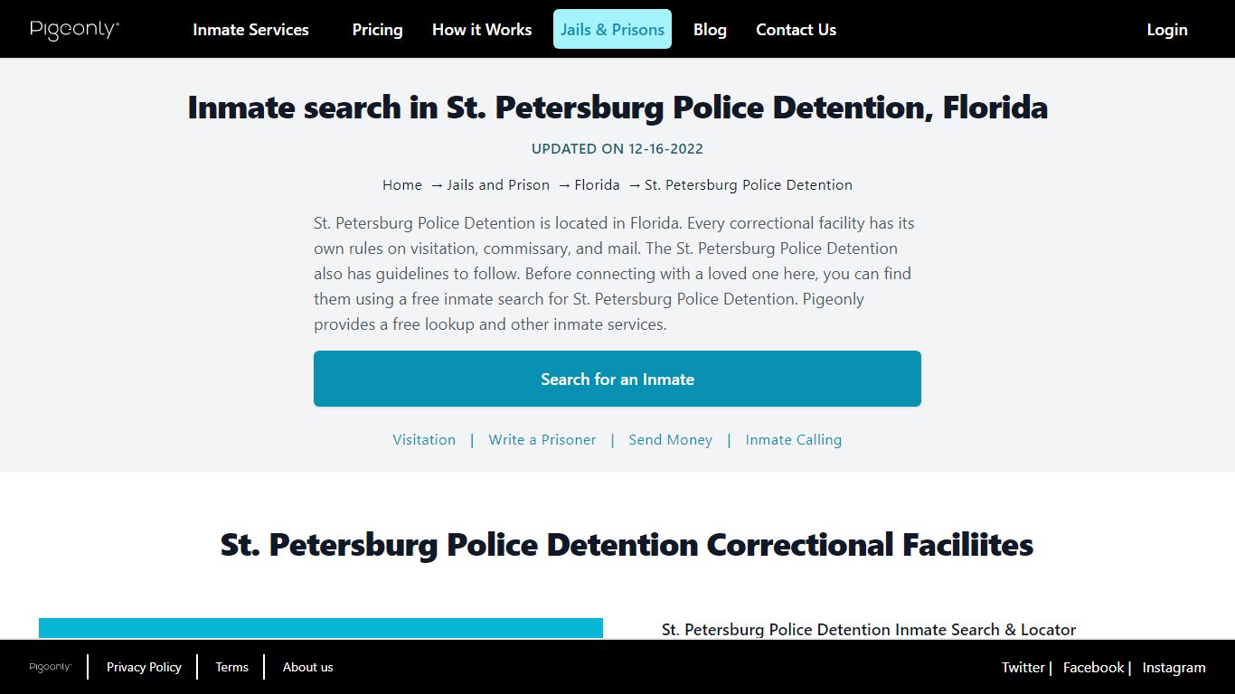 Inmate Search St. Petersburg Police Detention, Florida | Pigeonly